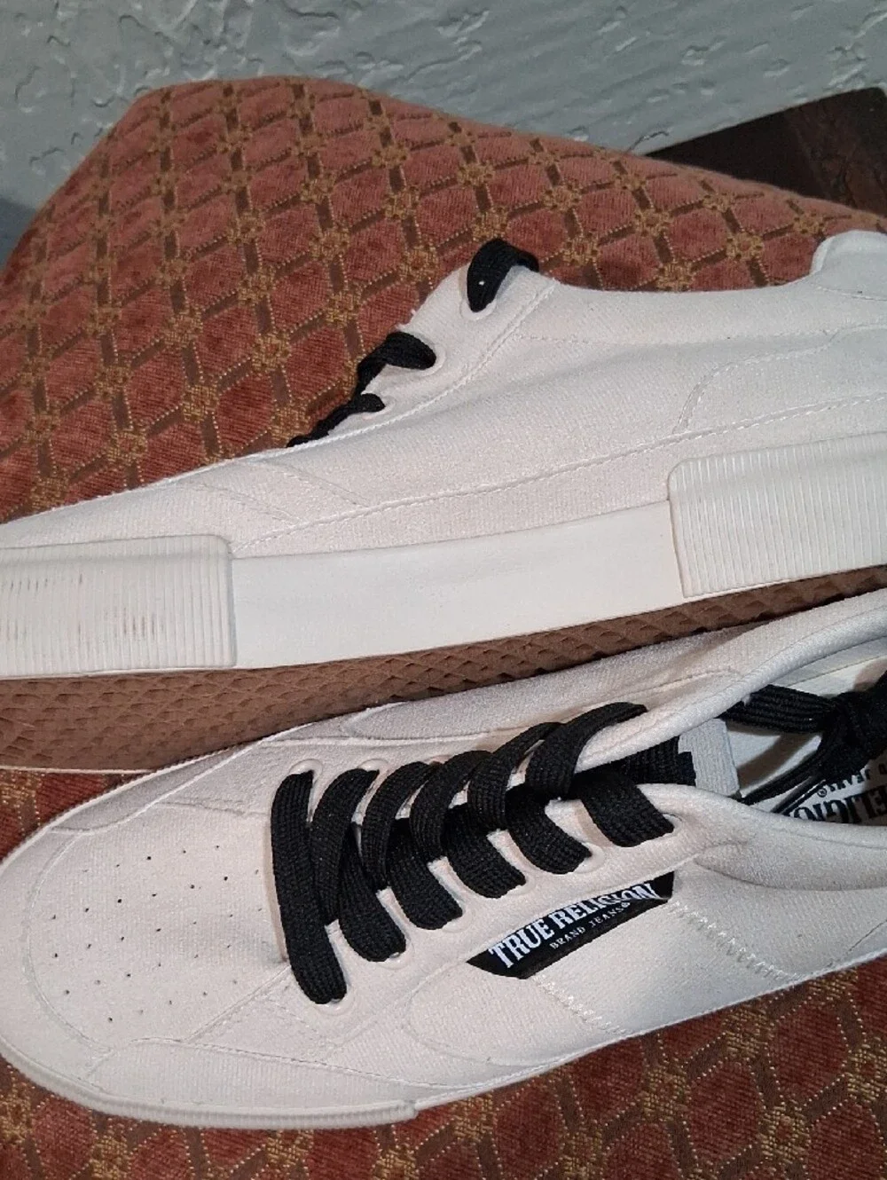 True Religion White Canvas Suede Sneakers with Black Laces READ